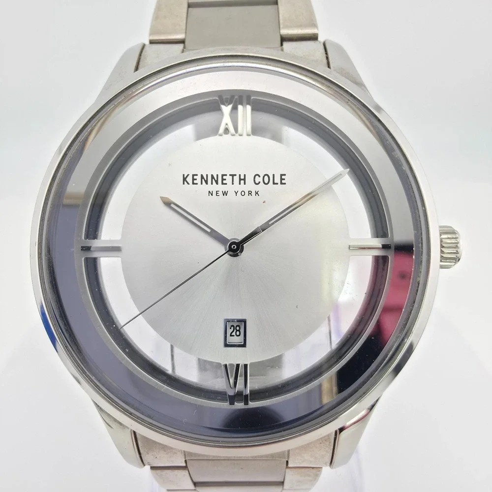 Rare!! KENNETH COLE NY Men's Watch KC50979006 Floating Dial Date St. Steel 8.75